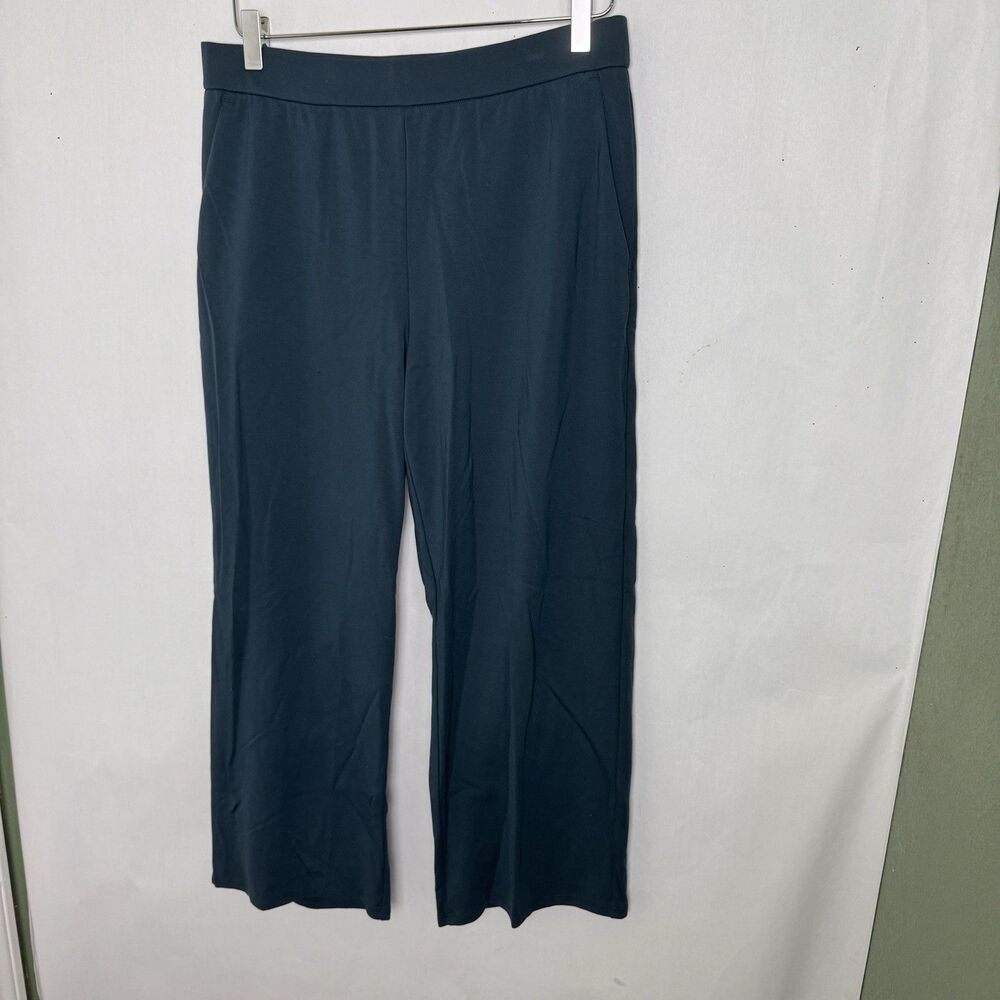 Eileen Fisher Medium PM Washable Flex Ponte Wide Leg Pull On Pants Teal Petite